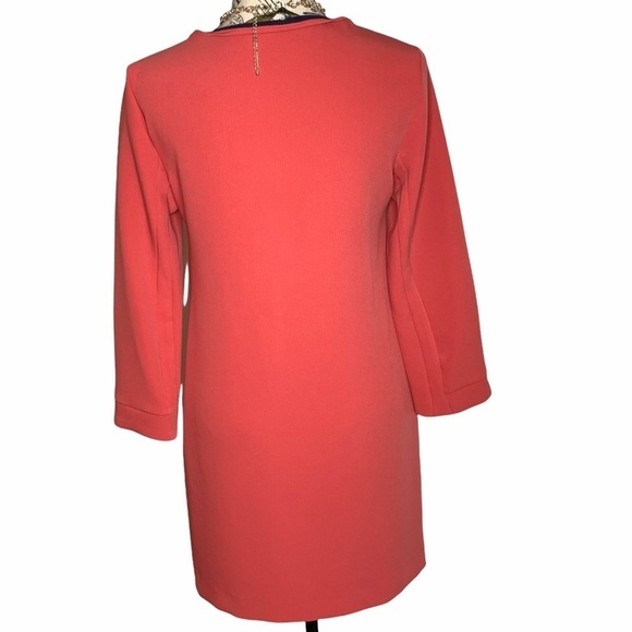 Zara Basic Coral Zip Front 3/4 Sleeve Shift Knee Length Dress Size S - Picture 5 of 12